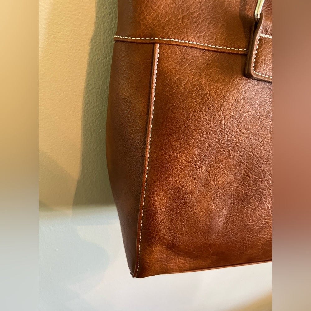 Emporia Brown Sue Tote with Contrast White Stitching Detail - Picture 3 of 10